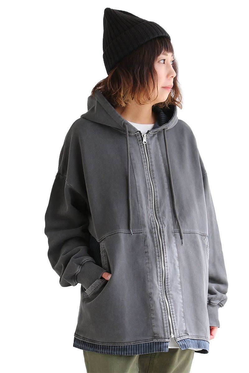 パーカー ジップパーカー フード スウェット ワイドシルエット リメイク風 布帛 ストライプ デニム 大きいサイズ ゆったり Gentil Paty 通販 Paypayモール