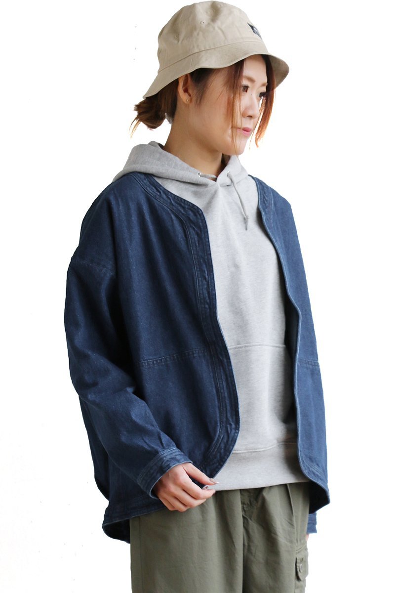ブルゾン ジャケット ノーカラージャケット デニム 羽織 前開き ライトアウター アウター カーディガン コットン インディゴ Blucielo nuovo | PATY | 01