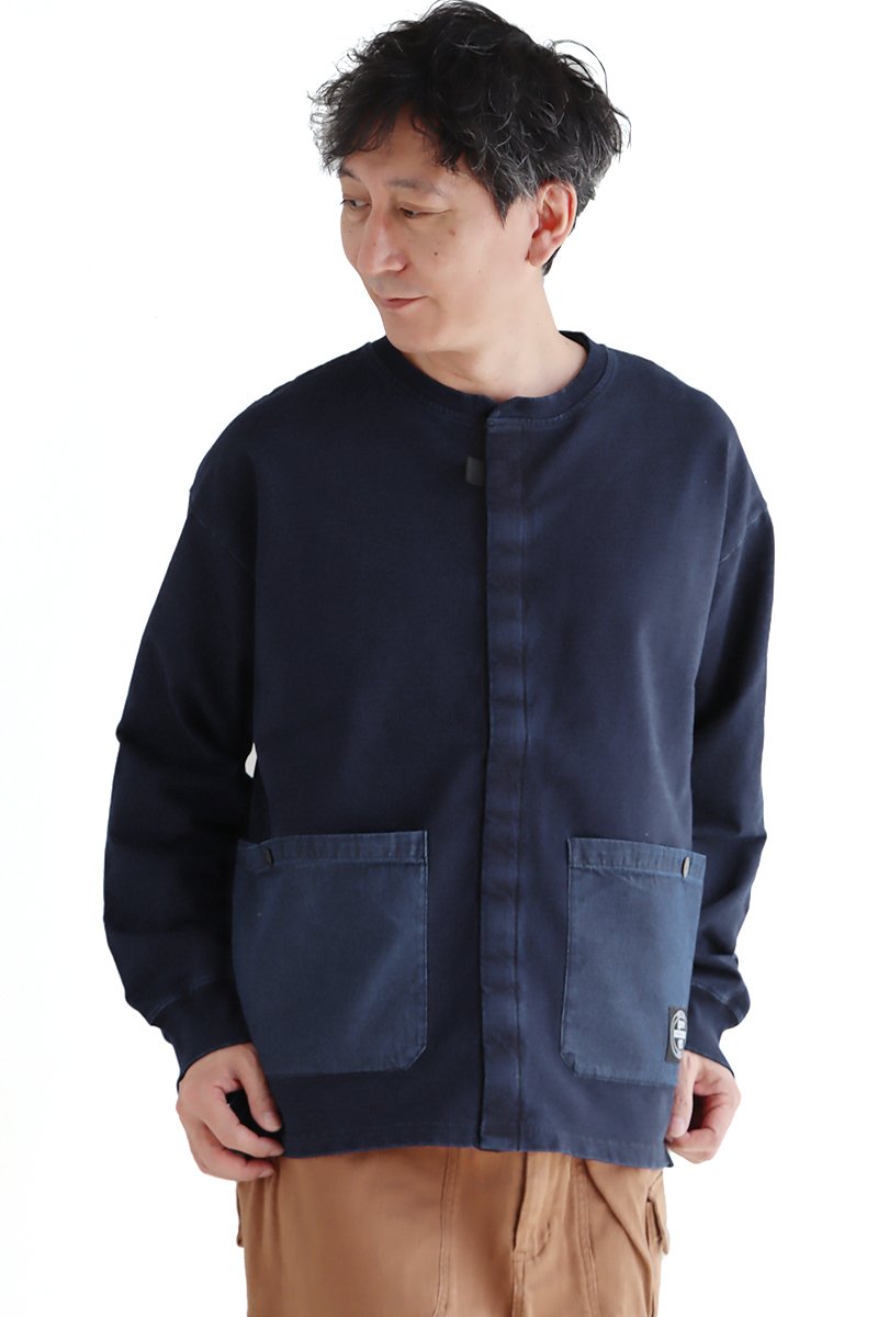 カーディガン メンズ レディース 長袖 スウェット トレーナー 羽織 マジックテープ ベルクロ 異素材切り替え ビッグポケット 米綿 裏毛 grn | grn | 02