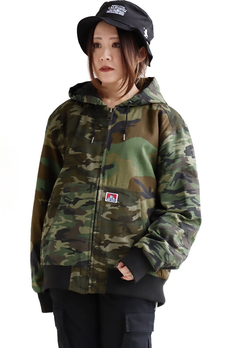 ライトアウター パーカー 長袖 メンズ レディース リメイク風 カモフラ 迷彩柄 コットンツイル 裏起毛 暖かい PATY パティ BEN DAVIS | PATY | 01