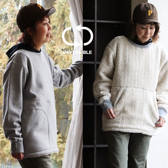 トレーナー メンズ レディース スウェット 長袖 裏起毛 裏ボア リバーシブル ラグラン リブ切り替え ポケット | PATY | 02