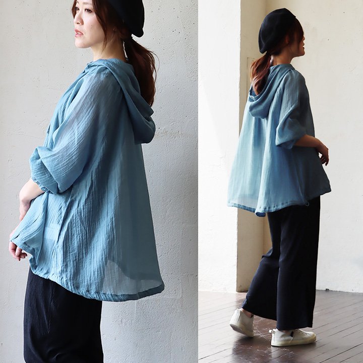 パーカー ブラウス 長袖 レディース 無地 薄手 涼しい 通気性 紫外線対策 夏 夏服 ゆったり 体型カバー 大きいサイズ PATY パティ | Lupilien | 03