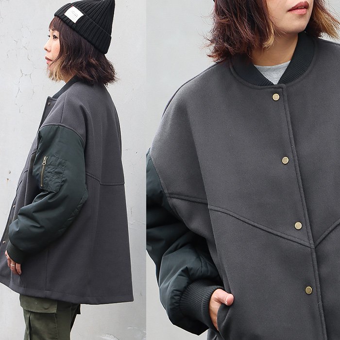 ジャケット レディース メルトン風 袖中綿 キルティング MA-1 前後 アシメントリー着丈 ワイドシルエット OAR’S オールズ | PATY | 01