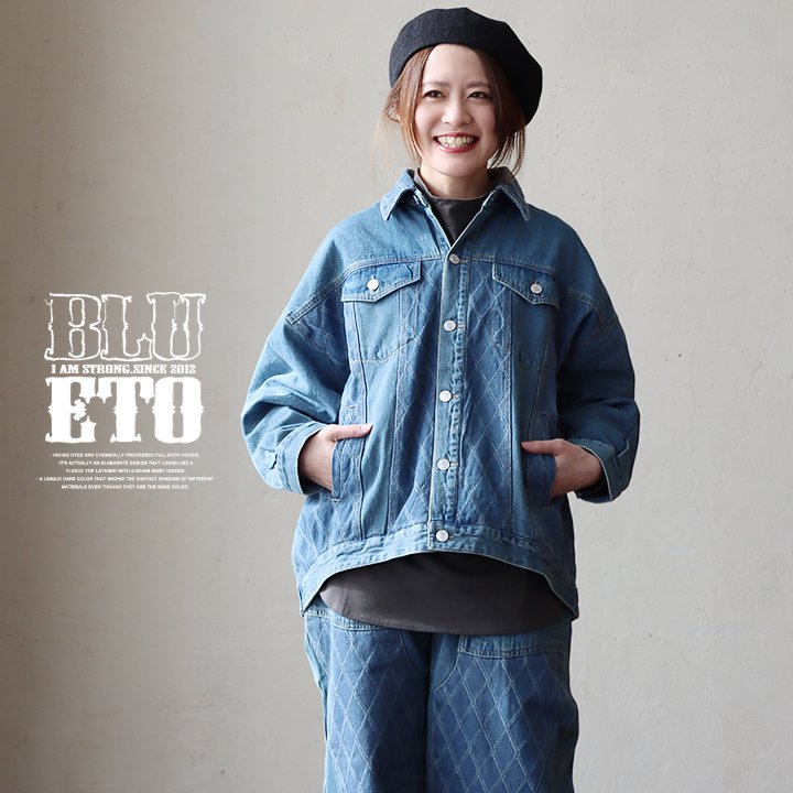 Gジャン ジャケット レディース 10オンス ノンストレッチ ジャガードデニム ワイド ゆったり 着痩せ BLUETO ブルート パティ | PATY | 02