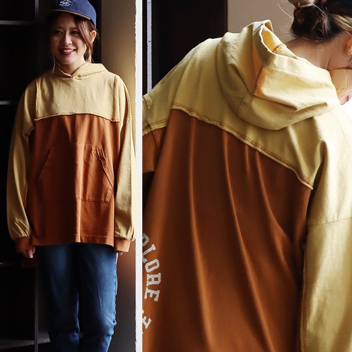 チュニック パーカー 長袖 レディース 着痩せ お尻隠れる ワイドシルエット リメイク風 配色切り替え ステッチ バックプリント GENTIL ジャンティ | PATY | 03