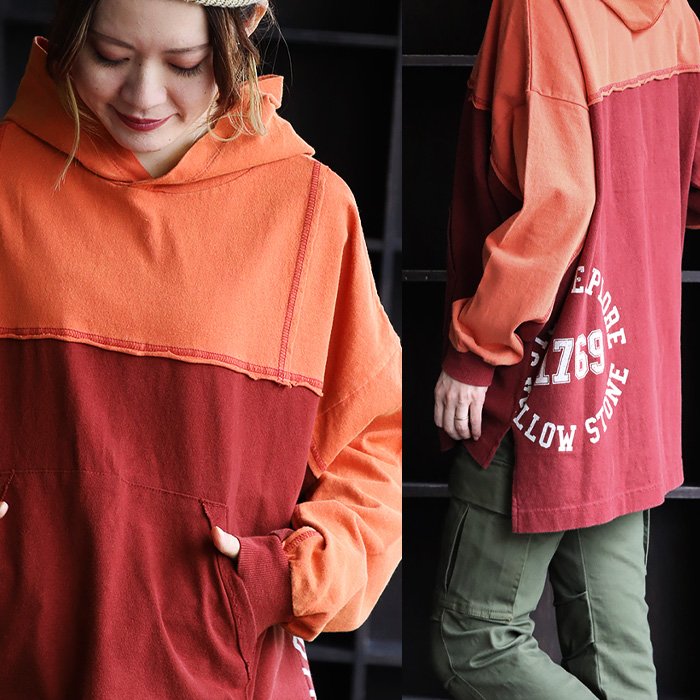 チュニック パーカー 長袖 レディース 着痩せ お尻隠れる ワイドシルエット リメイク風 配色切り替え ステッチ バックプリント GENTIL ジャンティ | PATY | 04