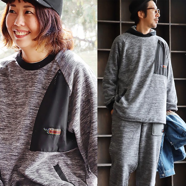 プルオーバー 長袖 メンズ レディース フリース ポリエステル リブ 配色 胸ポケット 暖かい WILDERNESS EXPERIENCE ウィルダネスエクスペリエンス | PATY | 01