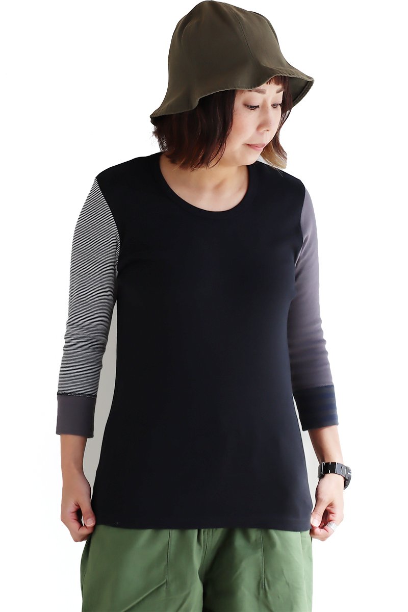 カットソー 七分袖 ロングtシャツ レディース メンズ 重ね着 スリム フィット ストレッチ 柔らかい 綿100% コットン リブ PATY パティ (メール便50) | PATY | 06