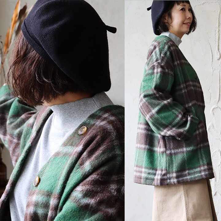 Rest&recreation チェック柄 Vネック カーディガン Rest&recreation チェック柄ニットカーディガン ピンク系