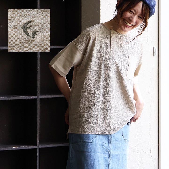 PATY ゆったり tシャツ レディース 春 夏 五分袖 ワイド アシメ