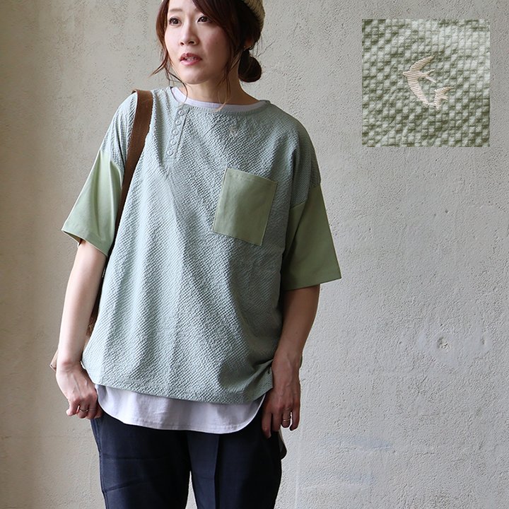 PATY ゆったり tシャツ レディース 春 夏 五分袖 ワイド アシメ