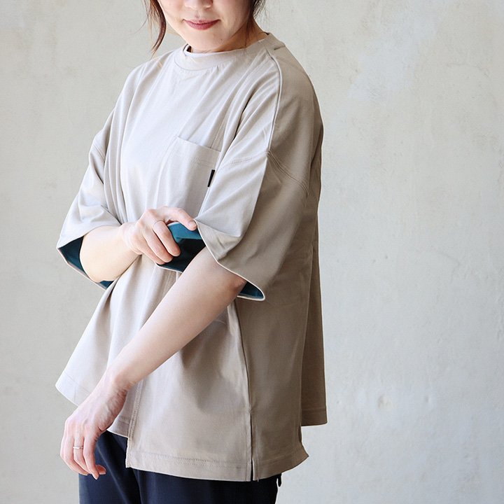 PATY Tシャツ 5分袖 レディース クルーネック 袖裏 配色