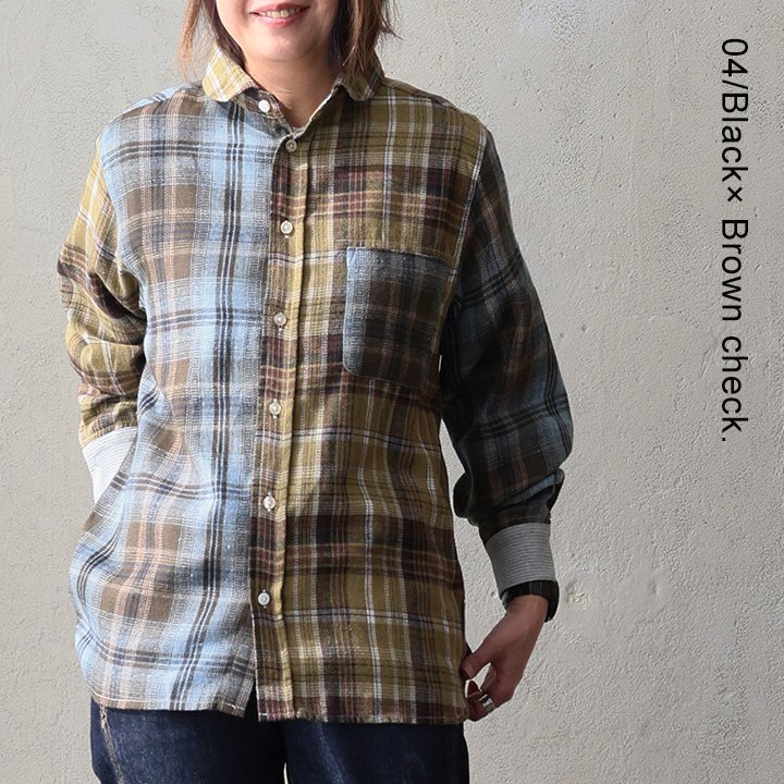 gym master ジムマスター シャツ 長袖 メンズ レディース 袖リブ チェック カジュアル バンドカラー ショールカラー 2WAY パティ | PATY | 01