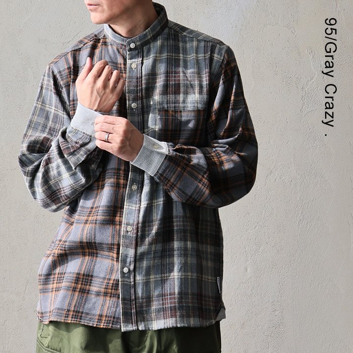 gym master ジムマスター シャツ 長袖 メンズ レディース 袖リブ チェック カジュアル バンドカラー ショールカラー 2WAY パティ | PATY | 02