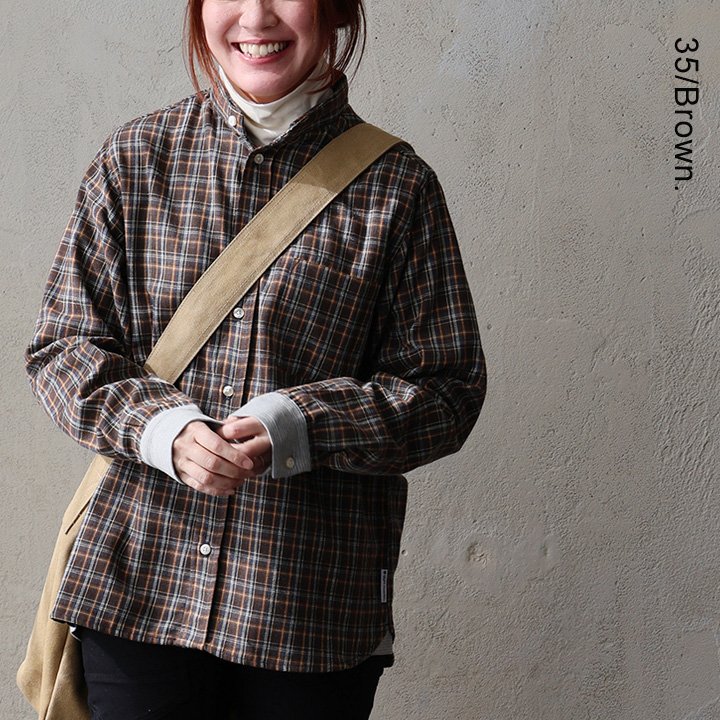 gym master ジムマスター シャツ 長袖 メンズ レディース 袖リブ チェック カジュアル バンドカラー ショールカラー 2WAY パティ | PATY | 04