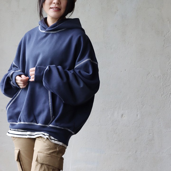 パーカー スウェット 長袖 メンズ レディース 無地 配色 ステッチ 伸縮性 裏起毛 暖かい 大きいサイズ パティ SEQUENZ | PATY | 03