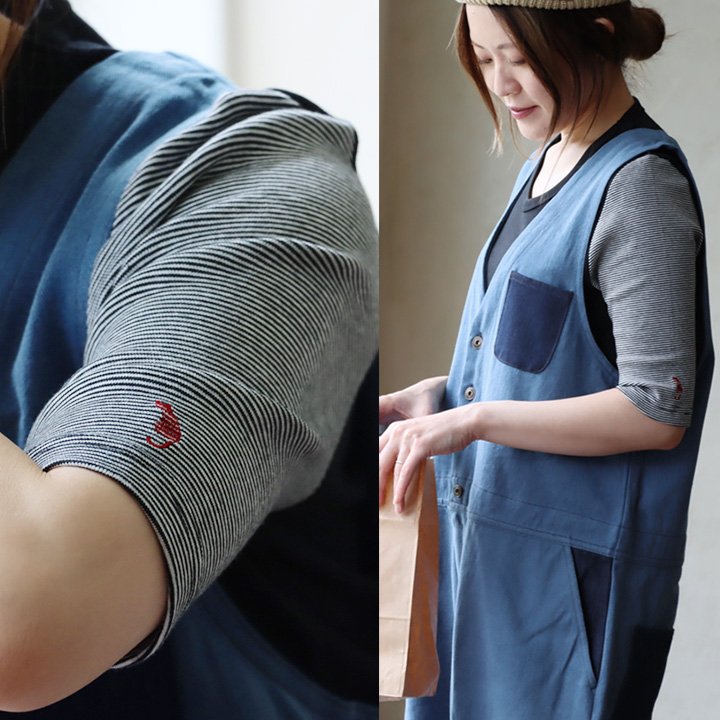 カットソー 五分袖 tシャツ レディース メンズ 猫 刺繍 重ね着 ストレッチ 綿100% コットン スリム 半袖tシャツ 5分袖 PATY(メール便50) | PATY | 03