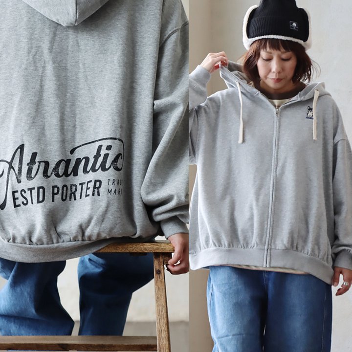 パーカー ジップパーカー スウェット レディース 重ね着 プリント 刺繍 犬 裏毛 伸縮性 ゆったり 体型カバー パティ | PATY | 02