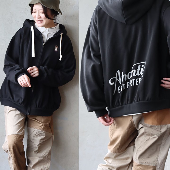 パーカー ジップパーカー スウェット レディース 重ね着 プリント 刺繍 犬 裏毛 伸縮性 ゆったり 体型カバー パティ | PATY | 01