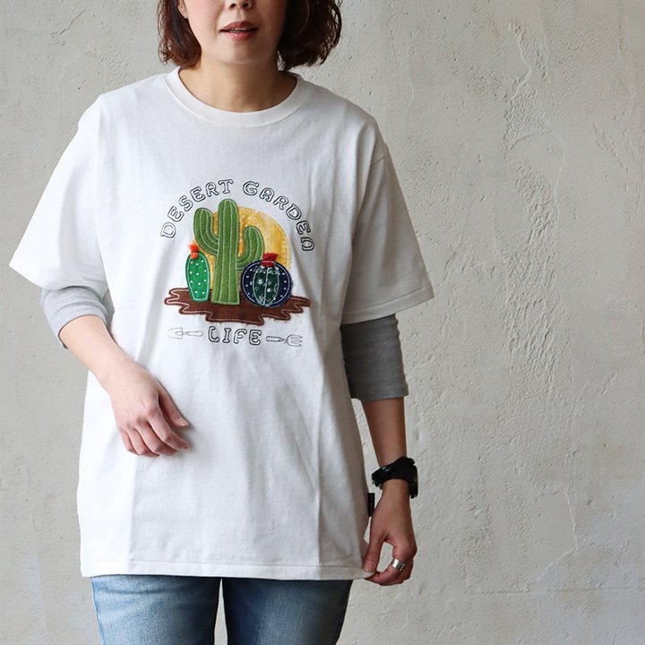 Ｔシャツ 半袖 メンズ レディース クルーネック イラスト ファブリックアート フェルト ロゴ 刺繍 米綿100 パティ (メール便50) | PATY | 01