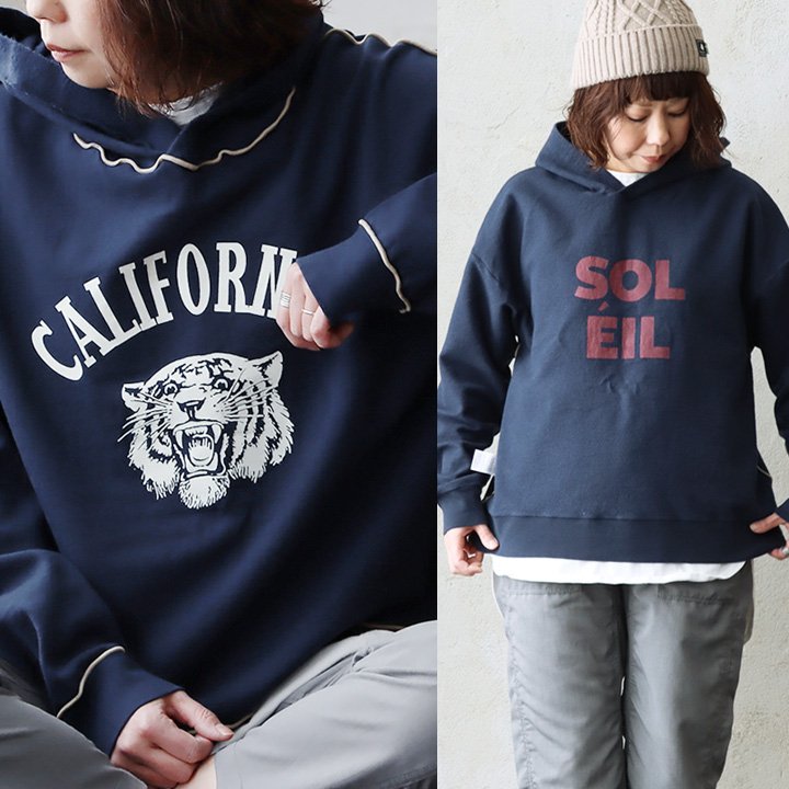 PATY パーカー 長袖 レディース リバーシブル 綿100 起毛 プリント