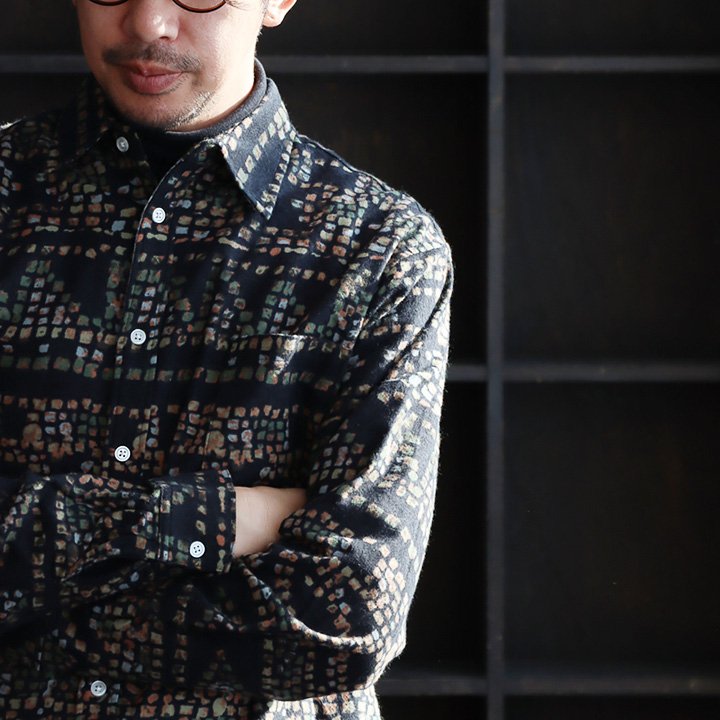 PATY シャツ 長袖 メンズ レディース 総柄 プリント フランネル 起毛