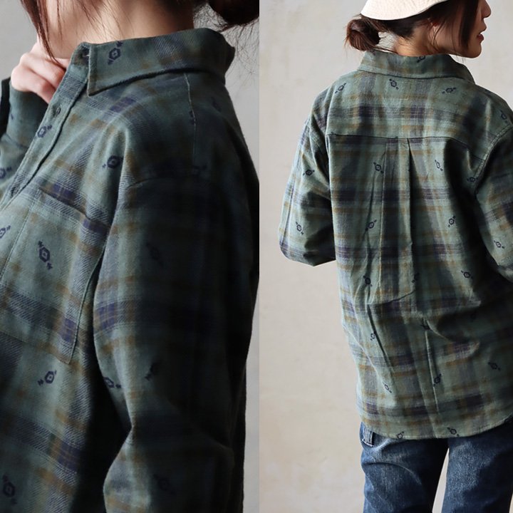 シャツ 長袖 メンズ レディース 総柄 プリント フランネル 起毛 綿100％ コットン レギュラーカラー | PATY | 04