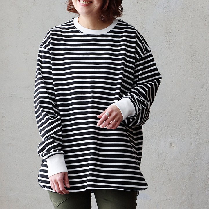PATY カットソー 長袖 クルーネック レディース 袖リブ ボーダー 綿100