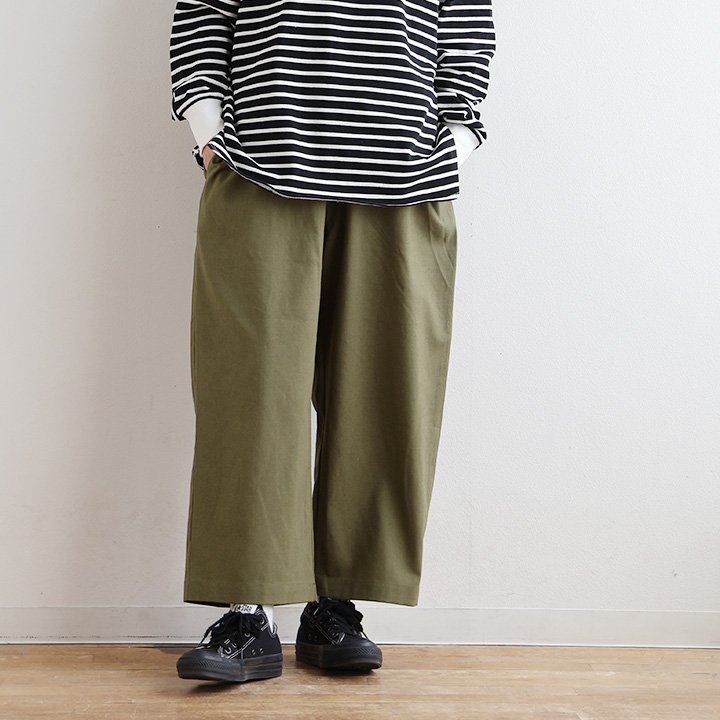 パンツ ワイドパンツ レディース 薄手 綿麻 無地 フリル ハリ しっかり生地 ウエストゴム ゆったり 体型カバー カジュアル パティ COLORK カラック | PATY | 04