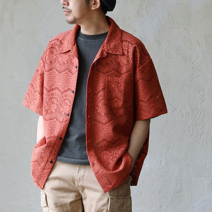 シャツ 5分袖 メンズ レディース レース 花柄 透け感 シアー 重ね着 ポリエステル 伸縮性 涼しい 軽い ゆったり パティ | PATY | 02