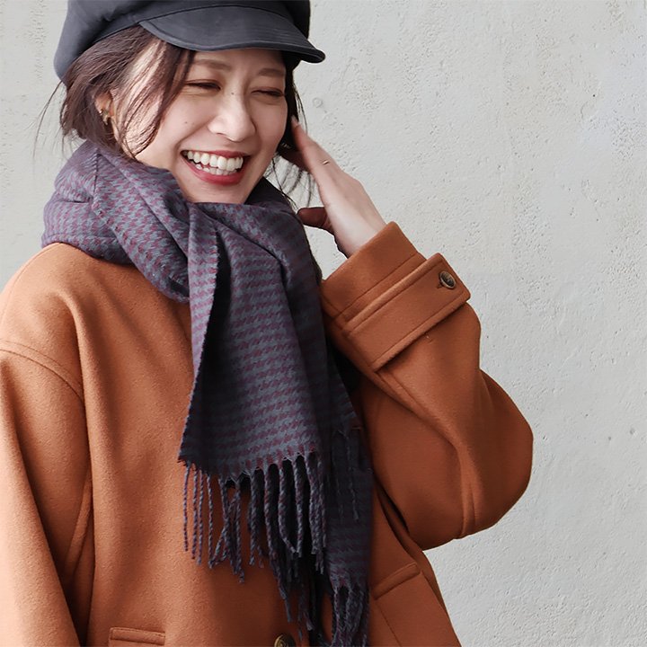 PATY マフラー ストール レディース 大判 ひざ掛け 千鳥格子 総柄