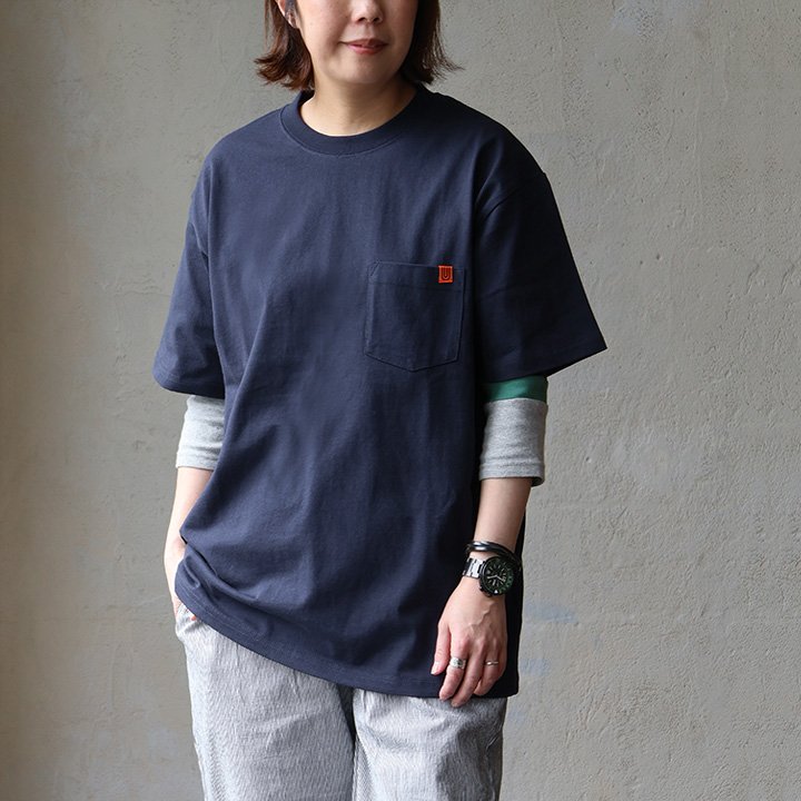 Tシャツ 半袖 メンズ レディース クルーネック 胸ポケット ピスネーム 米綿100 USAコットン タフ UNIVERSAL OVERALL ユニバーサルオーバーオール (メール便50) | PATY | 03
