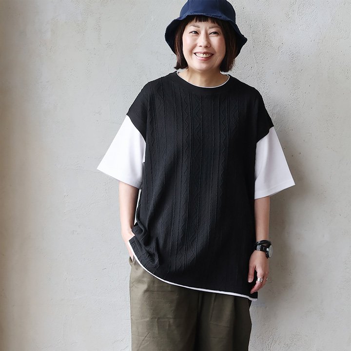 petite robe noire ストライプ 半袖Tシャツ F PATY Tシャツ 半袖 ベスト メンズ レディース 重ね着風
