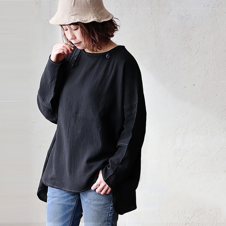 シャツ 長袖 プルオーバー ダブルガーゼ レディース 綿100 春 着やせ ワイド ボートネック 切り替え 吸湿 速乾 通気性 軽い パティ SAIL セイル | PATY | 01