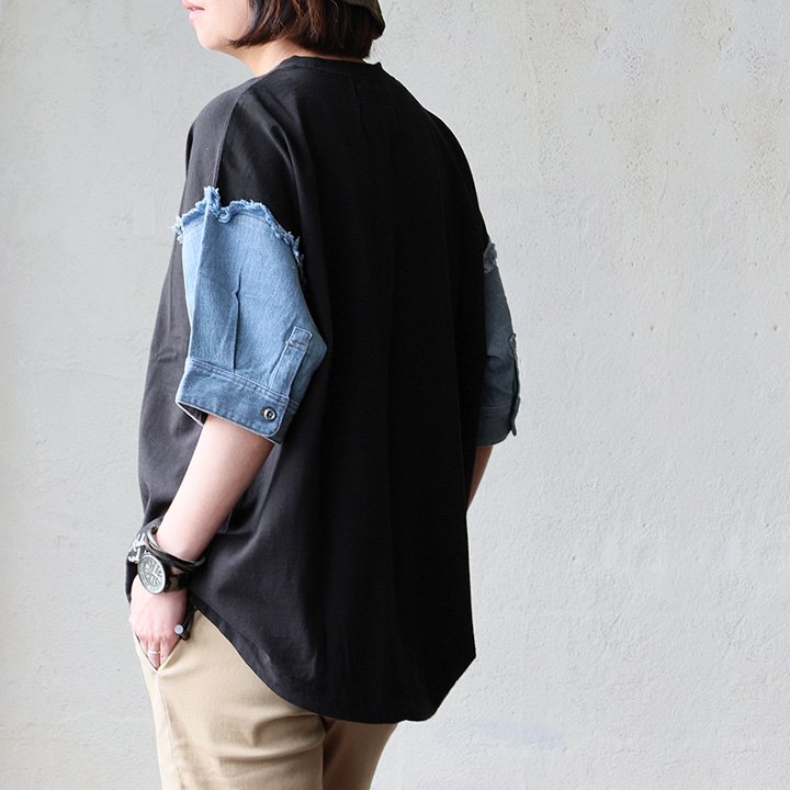 Tシャツ 半袖 レディース クルーネック 綿100 コットン デニム 切り替え リメイク風 ゆったり パティ KAKELA＆TRANQUIL カケラ＆トランクイル (メール便50) | PATY | 01
