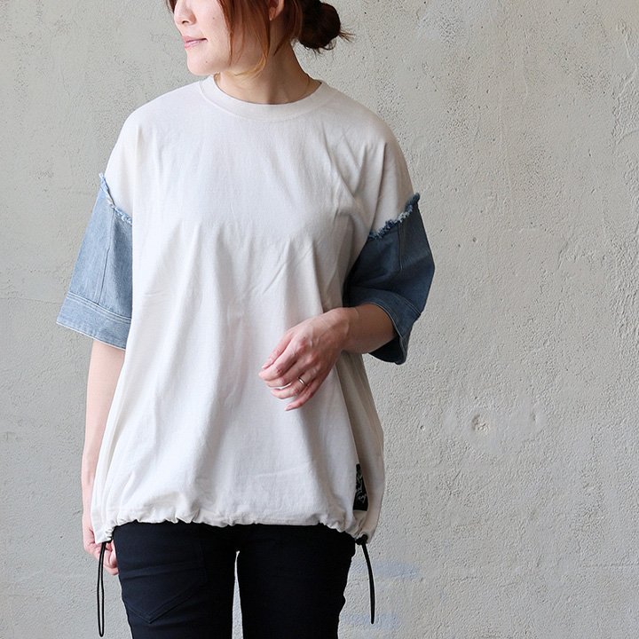 Tシャツ 半袖 レディース クルーネック 綿100 コットン デニム 切り替え リメイク風 ゆったり パティ KAKELA＆TRANQUIL カケラ＆トランクイル (メール便50) | PATY | 02