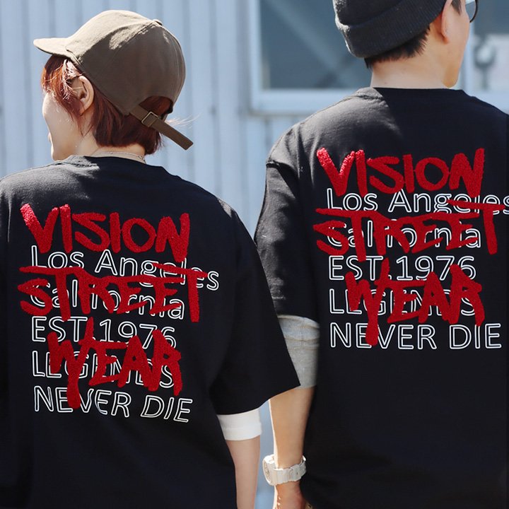 Tシャツ 5分袖 メンズ レディース クルーネック 綿100 コットン バックプリント 相良 刺繍 配色切り替え パティ VISION STREET WEAR ヴィジョンストリートウェア | PATY | 01