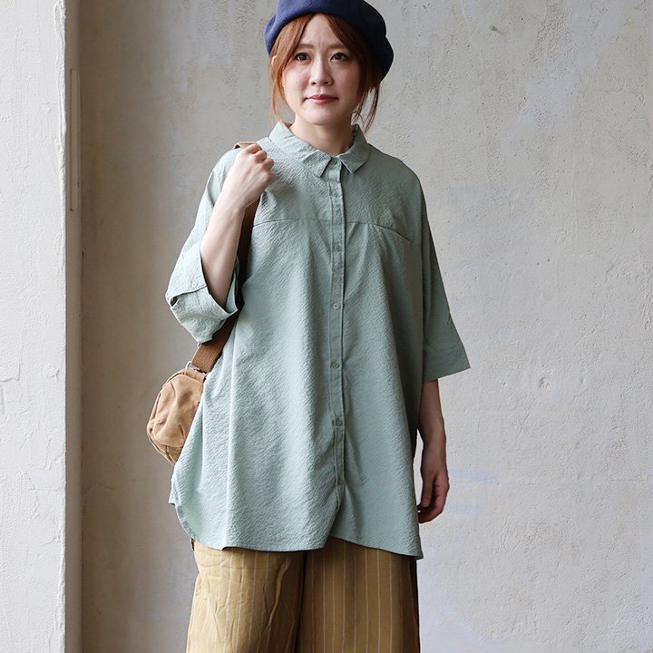 ドルマン シャツ レディース ワイド 着痩せ 夏 ストレッチ uvカット 涼しい 軽い 二の腕 お尻 隠れ カバー 落ち感 ポケット パティ | PATY | 04