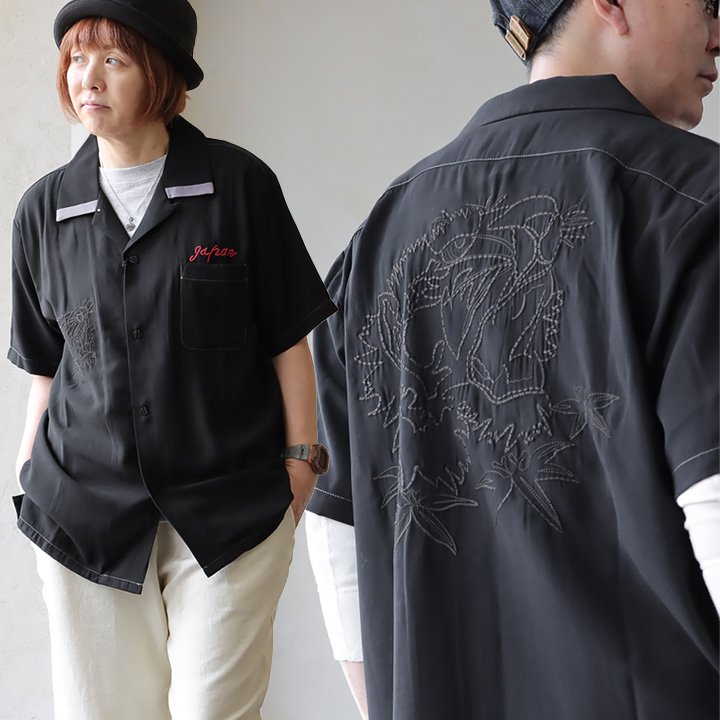 シャツ 半袖 メンズ レディース スーベニア 虎 トラ アニマル 刺繍 ロゴ ポリエステル レーヨン 薄手 涼しい 軽い ゆったり パティ HOUSTON ヒューストン | PATY | 01
