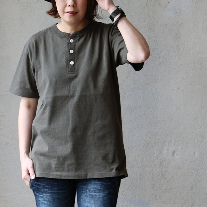 Tシャツ 半袖 メンズ レディース ヘンリーネック 無地 綿100 コットン 伸縮性 ピグメント すっきり カジュアル 夏 パティ (メール便50) | PATY | 01
