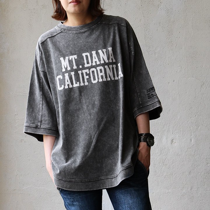 Tシャツ 5分袖 レディース クルーネック 綿100 コットン 天竺 しっかり生地 褪せ色 スノーウォッシュ ロゴプリント ゆったり パティ | PATY | 01