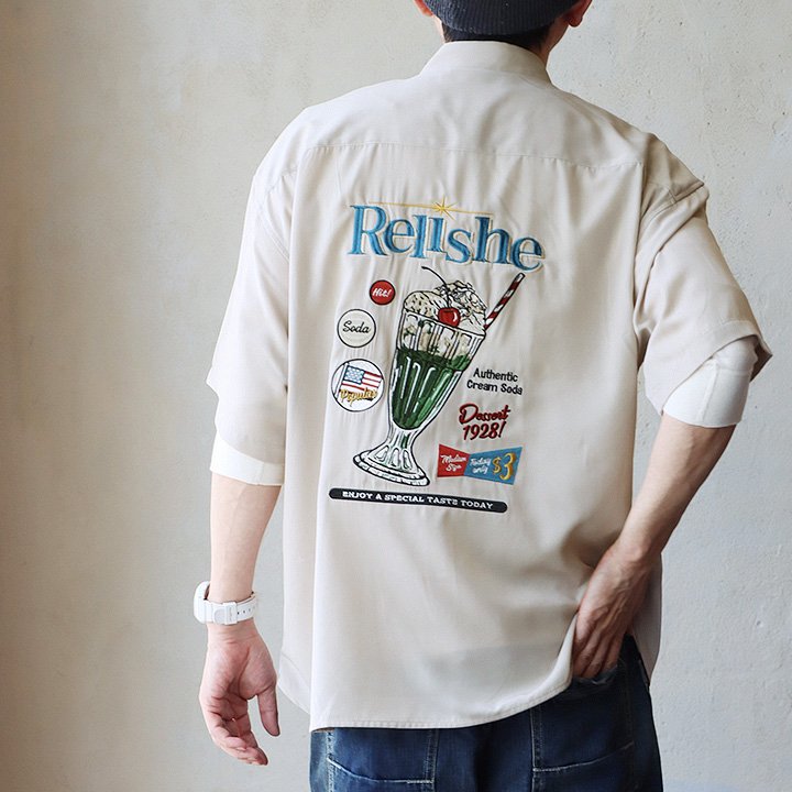 シャツ 開襟シャツ 5分袖 メンズ レディース 刺繍 レトロ クリームソーダ ポリエステル 薄手 軽い ゆったり 大きいサイズ カジュアル アメカジ パティ | PATY | 02
