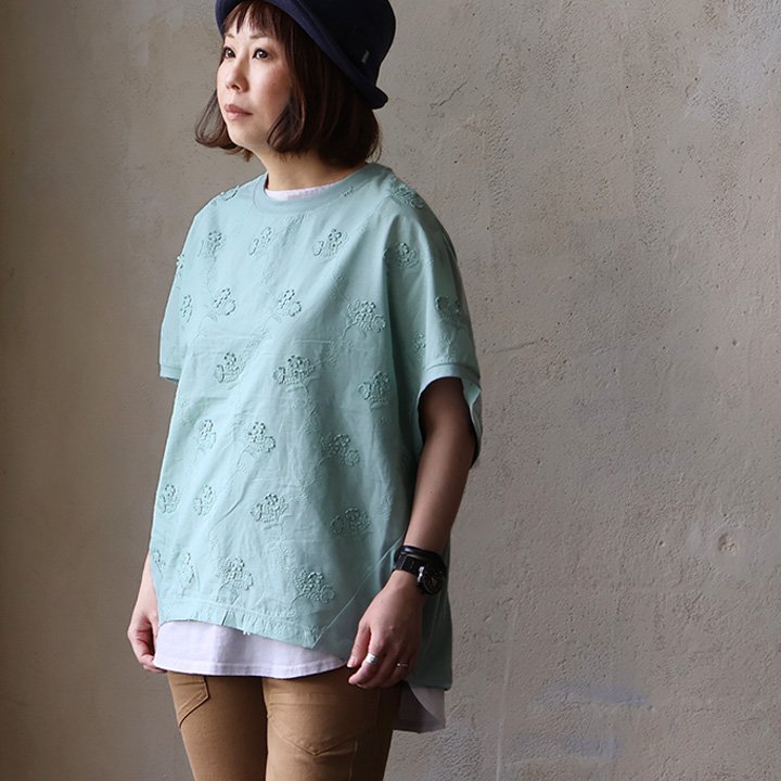 ドルマン tシャツ レディース ワイド すっきり 着痩せ 夏 レース 刺繍 コットン 綿100％ コットン 綿100％ 涼しい 五分袖 パティ (メール便50) | PATY | 04