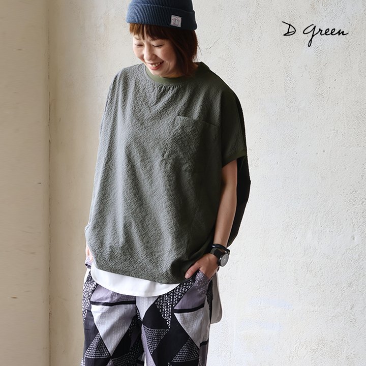 着痩せ tシャツ ドルマン レディース すっきり ワイド 半袖 夏 冷感 涼しい ストレッチ シアサッカー パティ Souple スプル (メール便50) | PATY | 05