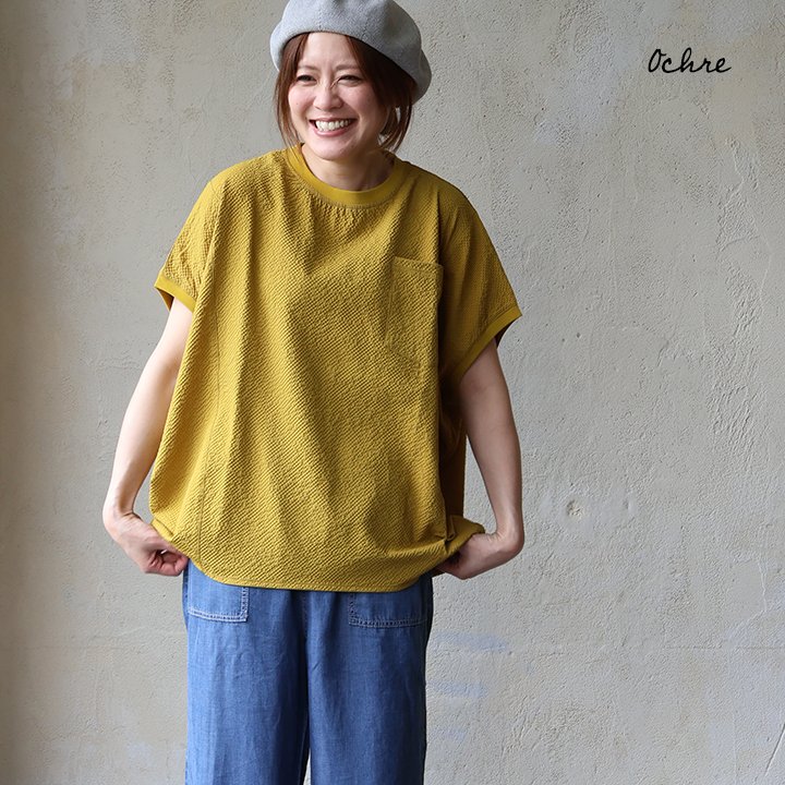 着痩せ tシャツ ドルマン レディース すっきり ワイド 半袖 夏 冷感 涼しい ストレッチ シアサッカー パティ Souple スプル (メール便50) | PATY | 06