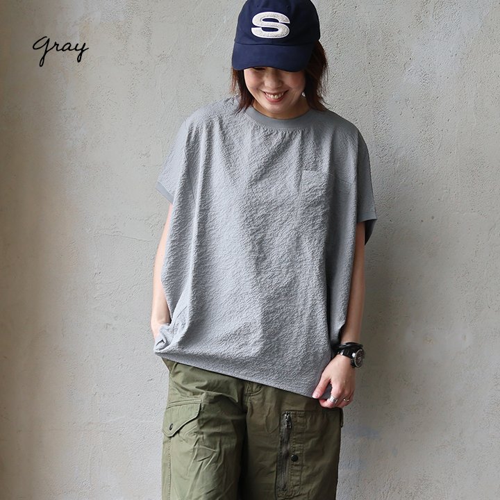 着痩せ tシャツ ドルマン レディース すっきり ワイド 半袖 夏 冷感 涼しい ストレッチ シアサッカー パティ Souple スプル (メール便50) | PATY | 07