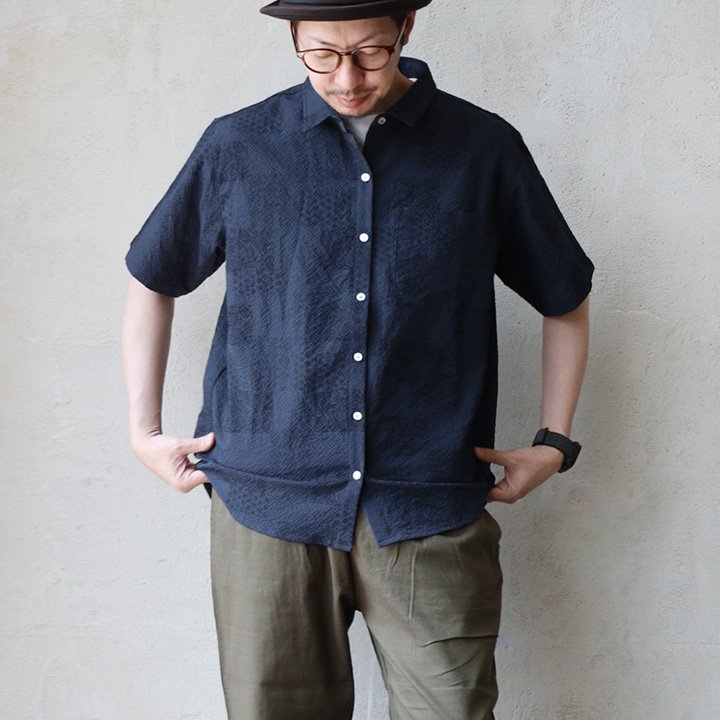 大人 カジュアル シャツ 半袖 5分袖 メンズ レディース 夏 涼しい ストレッチ シアサッカー ポケット カラーシャツ 刺繍 パティ SAIL セイル | PATY | 02