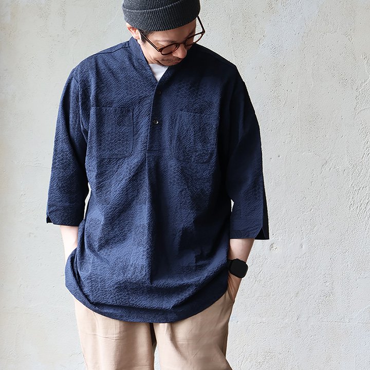 シャツ プルオーバー メンズ レディース 七分袖 夏 涼しい ストレッチ シアサッカー スタンドネック キーネック パティ SAIL セイル (メール便50) | PATY | 02