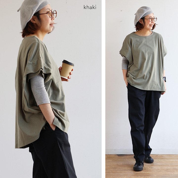 tシャツ レディース 半袖 コットン 綿100％ 夏 袖 フリル フレアー ドルマン ボートネック カットソー 二の腕 お尻 カバー パティ Souple スプル (メール便50) | PATY | 07