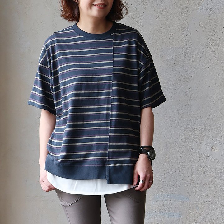 tシャツ 半袖 五分袖 メンズ レディース ボーダー リメイク 春 夏 冷感 涼しい 綿100％ USA コットン 裾リブ パティ SAIL セイル | PATY | 01